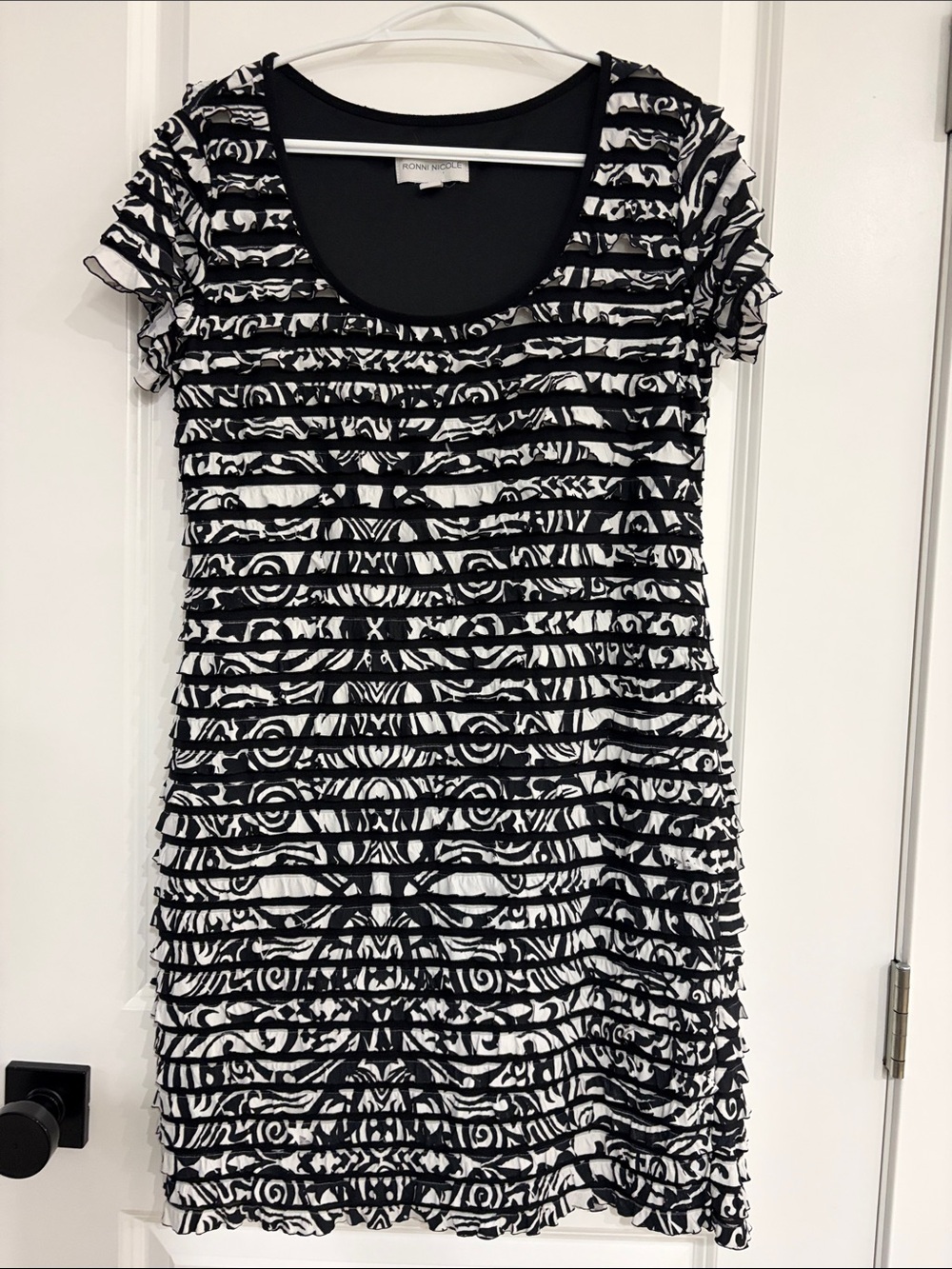 Ronni Nicole Black & White Ruffled Tiered Midi Dress